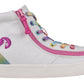 Kid's Rainbow BILLY Classic Lace Highs, zipper shoes, like velcro, that are adaptive, accessible, inclusive and use universal design to accommodate an afo. BILLY Footwear comes in medium and wide width, M, D and EEE, are comfortable, and come in toddler, kids, mens, and womens sizing.