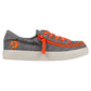 Kid's Grey/Orange BILLY Classic Lace Lows, zipper shoes, like velcro, that are adaptive, accessible, inclusive and use universal design to accommodate an afo. Footwear is medium and wide width, M, D and EEE, are comfortable, and come in toddler, kids, mens, and womens sizing.
