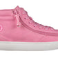 Kid's Pink BILLY Classic WDR High Tops, zipper shoes, like velcro, that are adaptive, accessible, inclusive and use universal design to accommodate an afo. BILLY Footwear is medium and wide width, M, D and EEE, are comfortable, and come in toddler, kids, mens, and womens sizing.