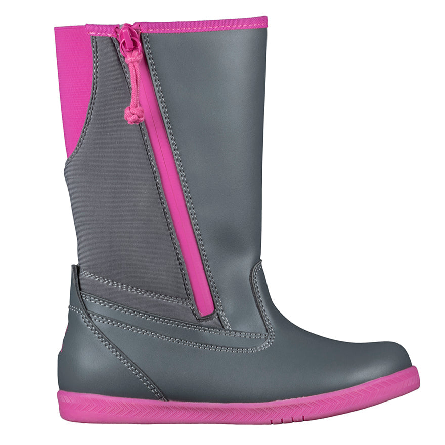 Grey Rain Boots, zipper shoes, like velcro, that are adaptive, accessible, inclusive and use universal design to accommodate an afo. BILLY Footwear is medium and wide width, M, D and EEE, are comfortable, and come in toddler, kids, mens, and womens sizing.