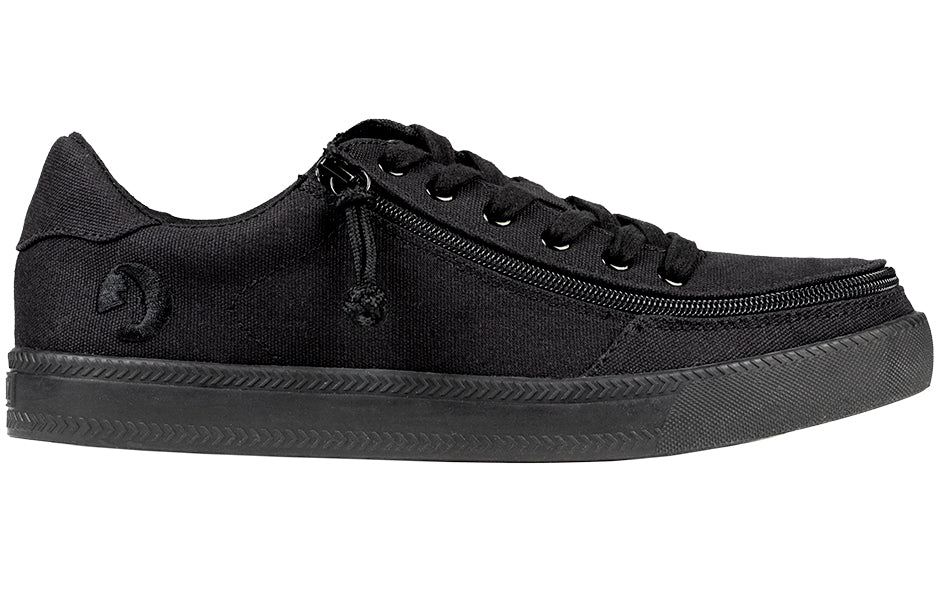 Men's Black to the Floor BILLY Classic Lace Lows (New Outsole), zipper shoes, like velcro, that are adaptive, accessible, inclusive and use universal design to accommodate an afo. Footwear is medium and wide width, M, D and EEE, are comfortable, and come in toddler, kids, mens, and womens sizing.