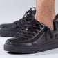 Men's Black to the Floor BILLY Low Sneakers, zipper shoes, like velcro, that are adaptive, accessible, inclusive and use universal design to accommodate an afo. Footwear is medium and wide width, M, D and EEE, are comfortable, and come in toddler, kids, mens, and womens sizing.