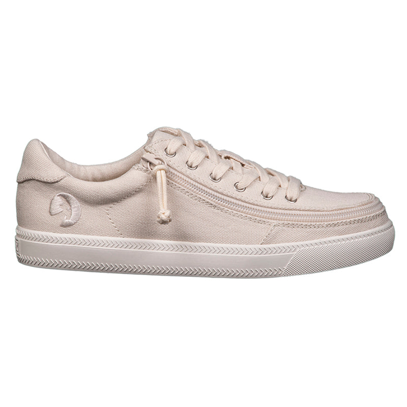 Women's Natural BILLY Classic Lace Lows, zipper shoes, like velcro, that are adaptive, accessible, inclusive and use universal design to accommodate an afo. Footwear is medium and wide width, M, D and EEE, are comfortable, and come in toddler, kids, mens, and womens sizing.