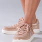 Women's Rose Gold Shine BILLY Classic Lace Lows, zipper shoes, like velcro, that are adaptive, accessible, inclusive and use universal design to accommodate an afo. Footwear is medium and wide width, M, D and EEE, are comfortable, and come in toddler, kids, mens, and womens sizing.