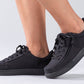 Women's Black to the Floor BILLY Classic Lace Lows, zipper shoes, like velcro, that are adaptive, accessible, inclusive and use universal design to accommodate an afo. Footwear is medium and wide width, M, D and EEE, are comfortable, and come in toddler, kids, mens, and womens sizing.