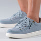 Women's Storm Blue (Brown Mustache) BILLY Classic Lace Lows, zipper shoes, like velcro, that are adaptive, accessible, inclusive and use universal design to accommodate an afo. Footwear is medium and wide width, M, D and EEE, are comfortable, and come in toddler, kids, mens, and womens sizing.